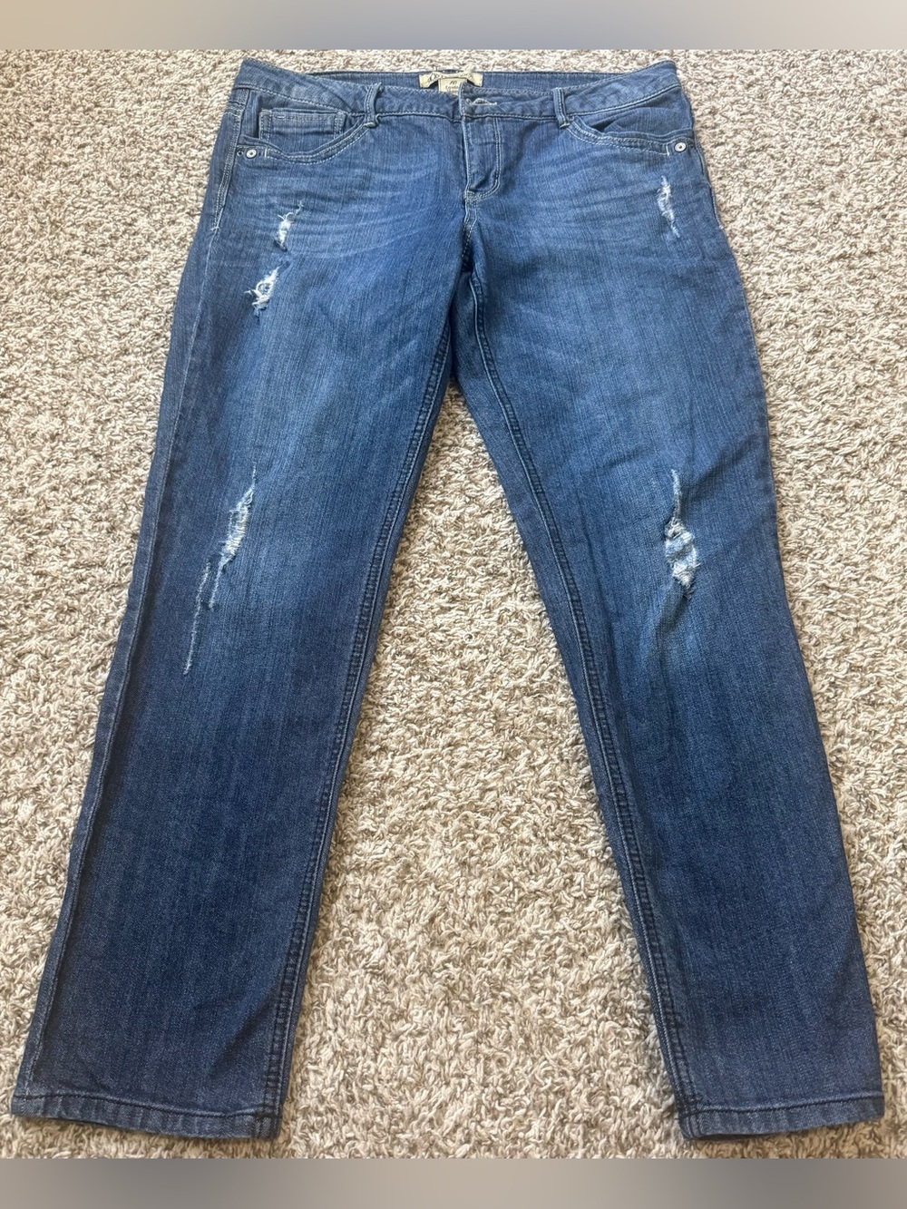Women's Distressed Democracy Equality Skinny Boyfriend Blue Jeans